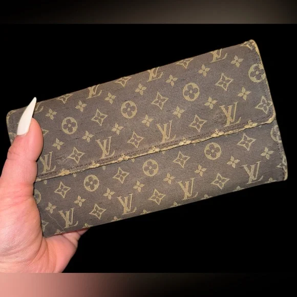 Louis Vuitton Wallet Mini Lin Brown Monogram Sarah Long Double Snap Continental - Picture 3 of 14